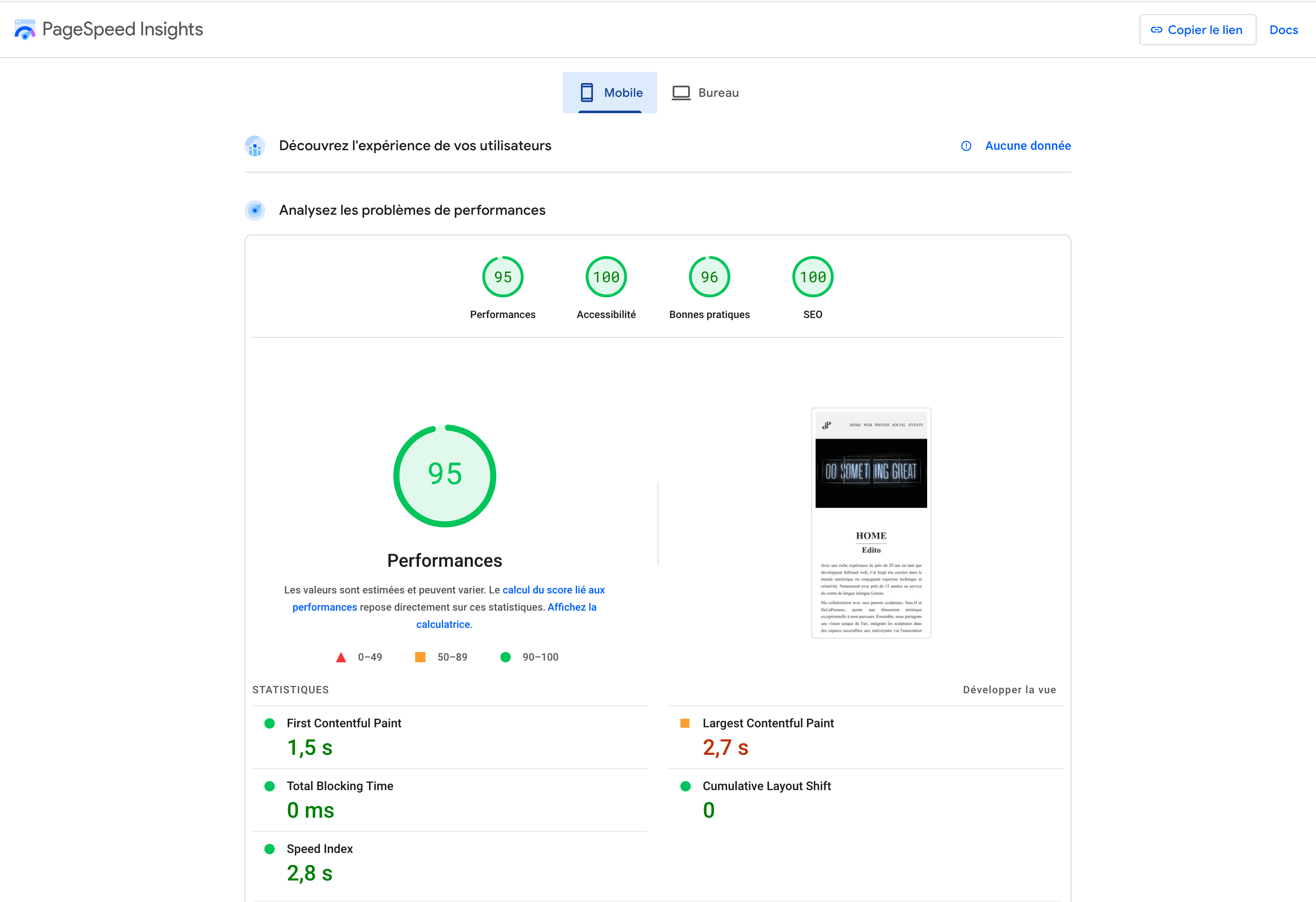 google page speed insight for davidperroud.com mobile view